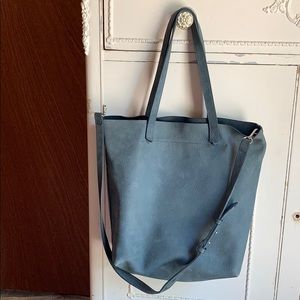 Madewell Transport Tote Crossbody blue suede